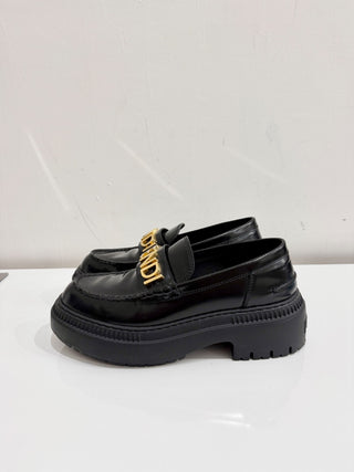 Fendi Fendigraphy Calf Leather Slip On Platform Loafers Black Women's Size 40