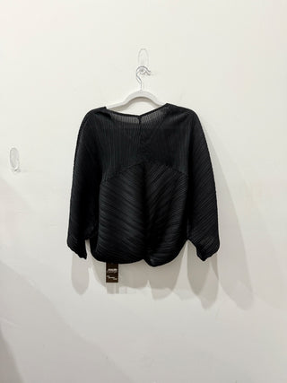Issey Miyake Pleats Please Kimono Sleeve Pleated Blouse Top Black Women's Size 4