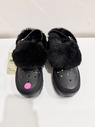 Stella McCartney Trace May Alter Croc Faux Fur Clog Shoes Black Women's Size 38