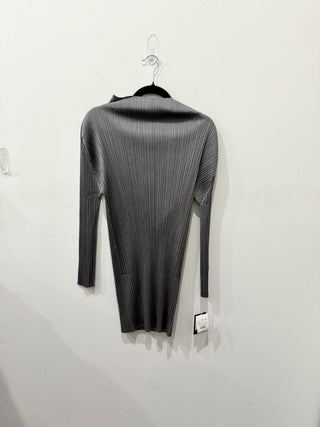 NWT Issey Miyake Pleats Please Long Sleeve Funnel Neck Mini Dress Gray Women's 4