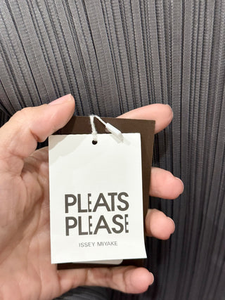 NWT Issey Miyake Pleats Please Long Sleeve Funnel Neck Mini Dress Gray Women's 4