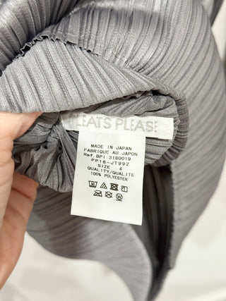 NWT Issey Miyake Pleats Please Long Sleeve Funnel Neck Mini Dress Gray Women's 4