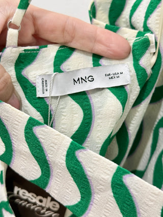 Mango Geometric Sleeveless Straight Leg Jumpsuits Green/White Women's Medium