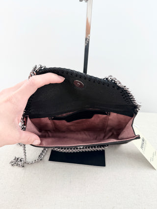 Stella McCartney faux suede mini falabella clutch bag with long strap