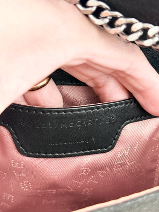 Stella McCartney faux suede mini falabella clutch bag with long strap