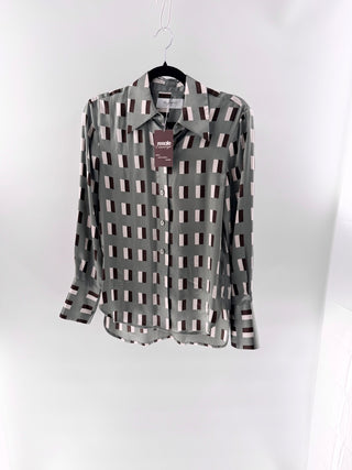 Equipment Quinne Silk Geometric Long Sleeve Button-Up Shirt Agave Green Multi XS