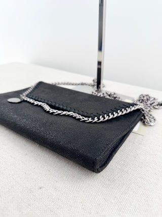 Stella McCartney faux suede mini falabella clutch bag with long strap