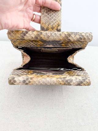 Ximena Kavalekas python clutch bag with long strap