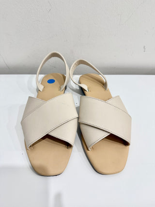 Nisolo All-Day Crossover Strap Leather Slip On Sandal Bone White Women's Size 10