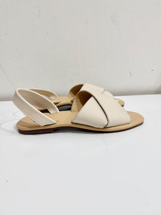Nisolo All-Day Crossover Strap Leather Slip On Sandal Bone White Women's Size 10