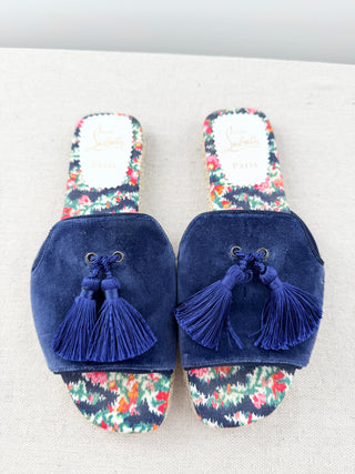 Christian Louboutin raffia and suede sandals with tassel, 39