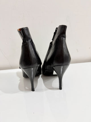 Lanvin Genuine Leather Round Toe Stiletto Heel Ankle Boots Black Women's Size 39