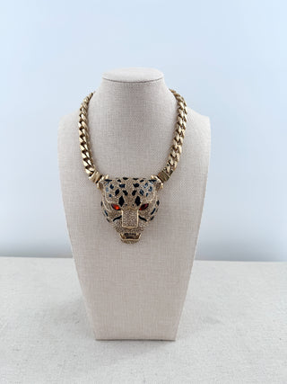 Roberto Cavalli tiger gold  metal and rhinestone statement necklace