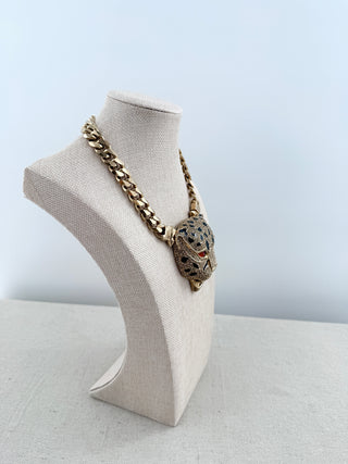 Roberto Cavalli tiger gold  metal and rhinestone statement necklace