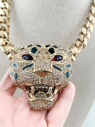 Roberto Cavalli tiger gold  metal and rhinestone statement necklace