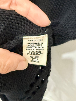 Nikkis Beach House Open Knit Crochet Cover-Up Maxi Dress w/ Fringe Trim Black XS