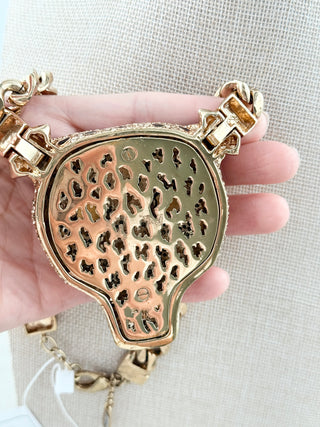 Roberto Cavalli tiger gold  metal and rhinestone statement necklace