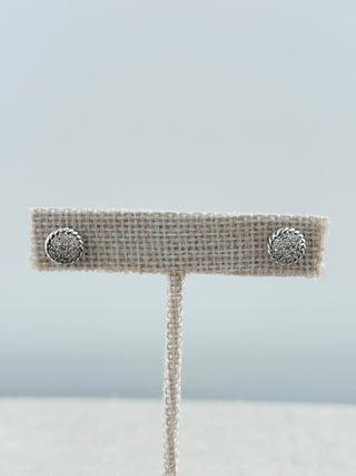 David Yurman sterling silver pave cable dome stud earrings featuring sparking pave diamond center framed by David Yurmans iconic cable-twist detailing