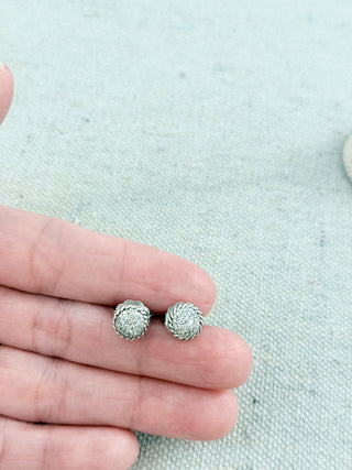 David Yurman sterling silver pave cable dome stud earrings featuring sparking pave diamond center framed by David Yurmans iconic cable-twist detailing