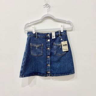 Maeve High Waisted Button-Front Denim Bow A-Line Mini Skirt Blue Women's Size 6
