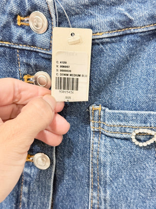 Maeve High Waisted Button-Front Denim Bow A-Line Mini Skirt Blue Women's Size 6