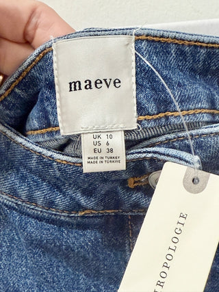 Maeve High Waisted Button-Front Denim Bow A-Line Mini Skirt Blue Women's Size 6