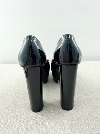 Gucci block heel patent leather horsebit pumps platform, 36.5
