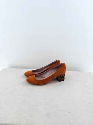 Gucci block heel suede bamboo texture heel pumps, 40