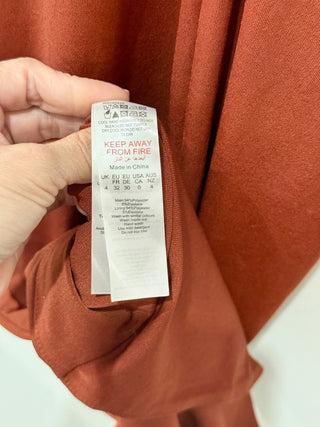 NWT PLT Label Double Layer Slinky Asymmetric Plunge Maxi Dress Rust Brown Size 0