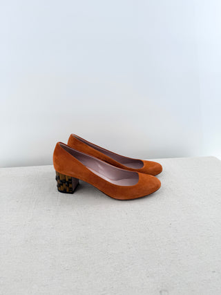 Gucci block heel suede bamboo texture heel pumps, 40
