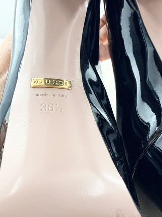 Gucci block heel patent leather horsebit pumps platform, 36.5