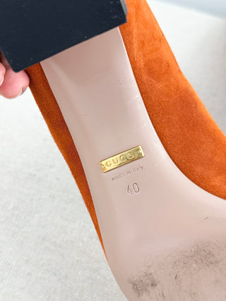 Gucci block heel suede bamboo texture heel pumps, 40