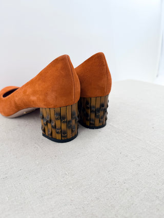 Gucci block heel suede bamboo texture heel pumps, 40