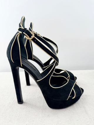 Louis Vuitton vintage suede gold trim platform sandals, 36.5