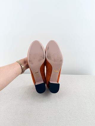 Gucci block heel suede bamboo texture heel pumps, 40