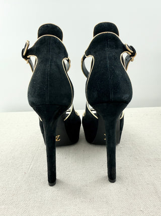 Louis Vuitton vintage suede gold trim platform sandals, 36.5