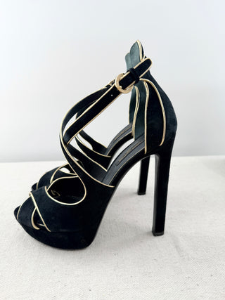 Louis Vuitton vintage suede gold trim platform sandals, 36.5