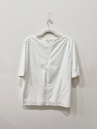 COS Elastic-Cuffed Short Sleeve Poplin Cotton Boxy Tee White Women's Size Medium