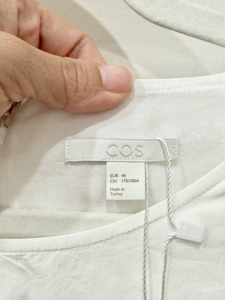 COS Elastic-Cuffed Short Sleeve Poplin Cotton Boxy Tee White Women's Size Medium