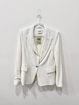 Lini Peak Lapel Linen-Blend Single Breasted Blazer Jacket White Women's Size 8