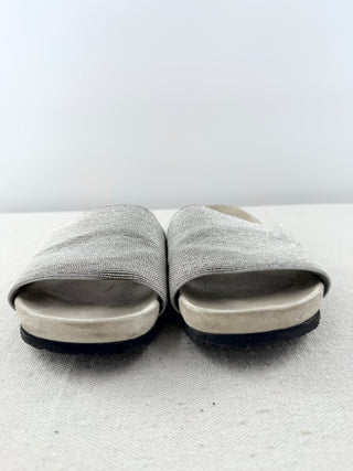 Brunello Cucinelli anatomical suede sandals with sparkle, 40