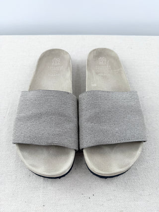 Brunello Cucinelli anatomical suede sandals with sparkle, 40