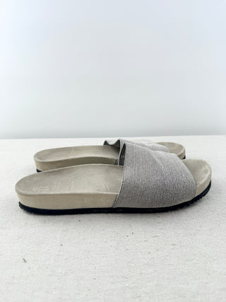 Brunello Cucinelli anatomical suede sandals with sparkle, 40