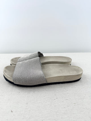 Brunello Cucinelli anatomical suede sandals with sparkle, 40