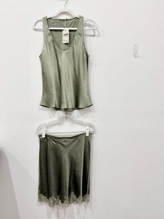 Silk Green Tank Top and Skirt Set