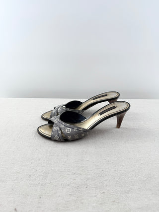 Louis Vuitton monogram mini lin mid heel mule sandals, 37