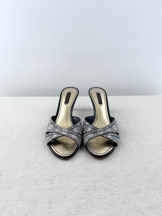 Louis Vuitton monogram mini lin mid heel mule sandals, 37