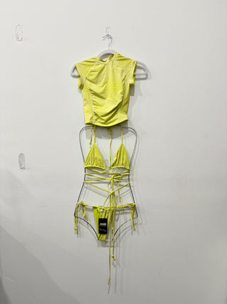 Frankies bikinis 3 piece set: rash guard and bikini set, XS