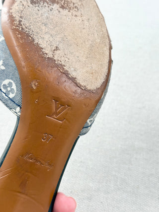 Louis Vuitton monogram mini lin mid heel mule sandals, 37