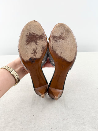 Louis Vuitton monogram mini lin mid heel mule sandals, 37